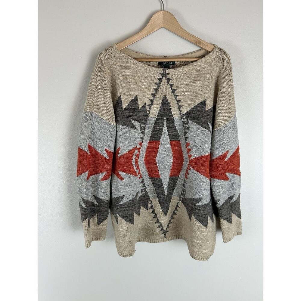 Vintage Lauren Ralph Lauren Sweater Womens 1X Aztec Southwestern Wool Cotton